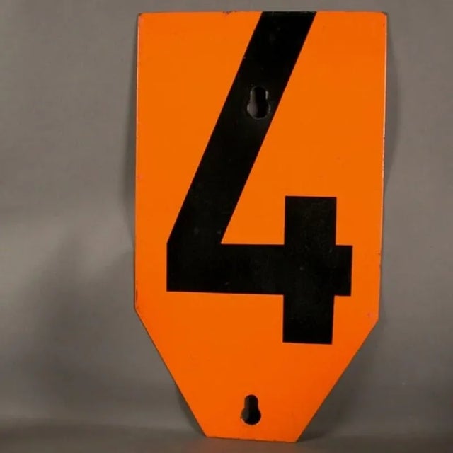 Vintage Enameled Metal Sign Number 4, 1950s For Sale - Image 4 of 4