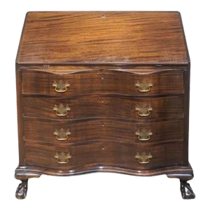 Early 20th C. Chippendale Style Mahogany Oxbow Slant Front Secretary Desk
