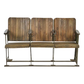 Three-Seater Cinema Seats in Patinated Wood and Metal For Sale