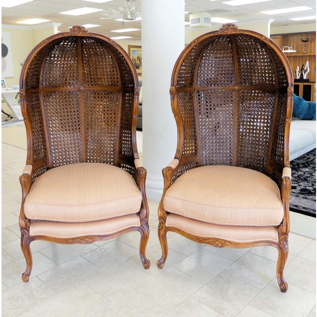 Vintage French Louis XV DoubleCaned Canopy Porters Hooded Arm Chairs a Pair Chairish