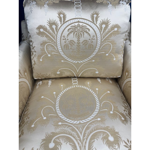 Gold Pair of Scalamandre Silk Tropical Gold White Swivel Club Chairs For Sale - Image 8 of 8