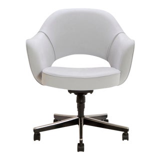Original Vintage Saarinen Executive Swivel Arm Chair Restored in Fog Luxe Faux-Suede For Sale