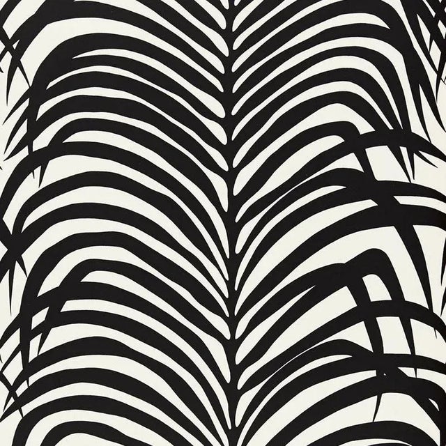 Contemporary Sample - Schumacher Zebra Palm Pattern Floral Animal Wallpaper in Ebony Black For Sale - Image 3 of 3