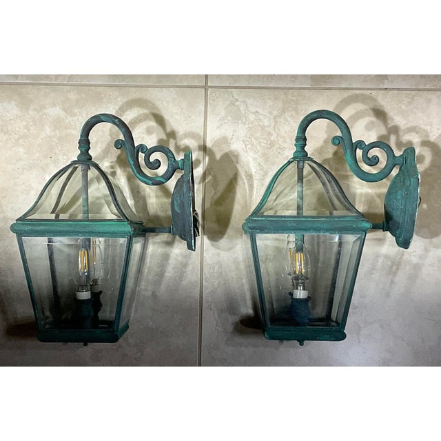 Pair of Vintage Solid Brass Lanterns- 14” H X 7”w X 10”d For Sale - Image 9 of 14