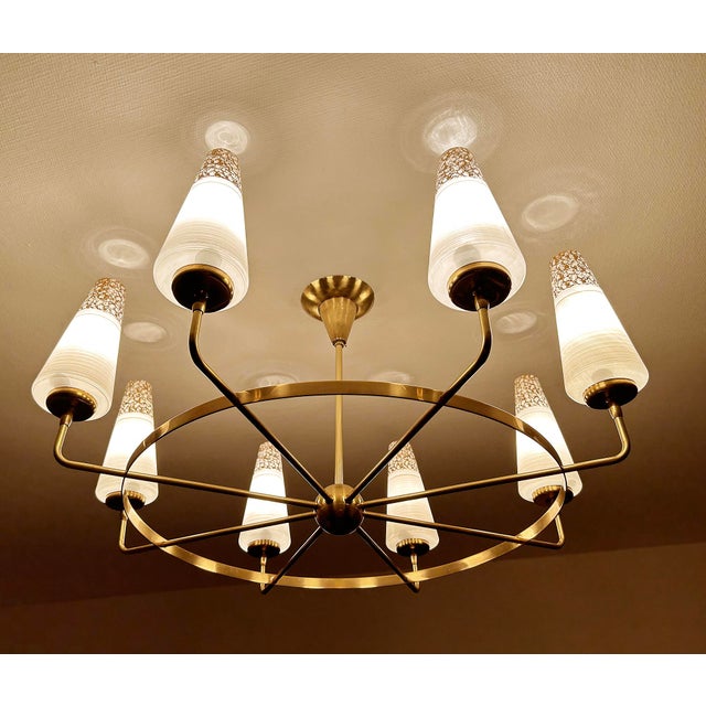 Vintage Italian Glass and Brass Chandelier, 1950s For Sale - Image 4 of 17