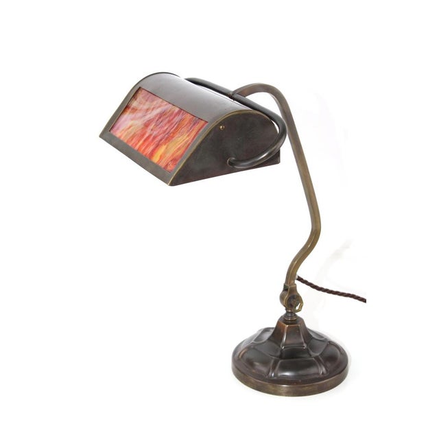 Bankers Lamp in Brass with Colored Glass Insert, 1920s For Sale - Image 15 of 15