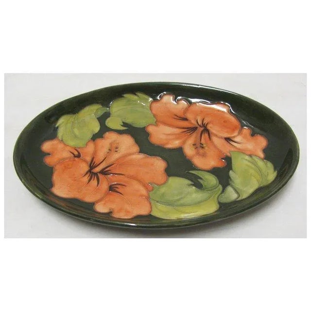 Moorcroft pottery tray in beautiful condition signed also has paper label 9" long 6" wide 3/4 " tall