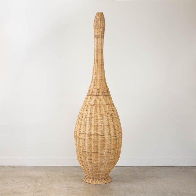 Modern Extra Large 1980s Sculptural Wicker Floor Lamp, France For Sale - Image 3 of 10