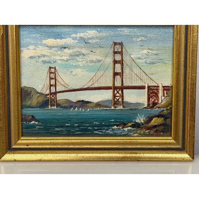 Vintage California Golden Gate Bridge Miniature Oil Painting by Jean Bowler, C. 1980 For Sale - Image 9 of 18