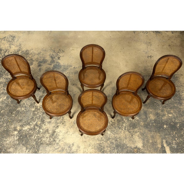Set of Six Mid-19th Century French Napoleon III Carved Oak and Cane Dining Chairs For Sale - Image 4 of 18