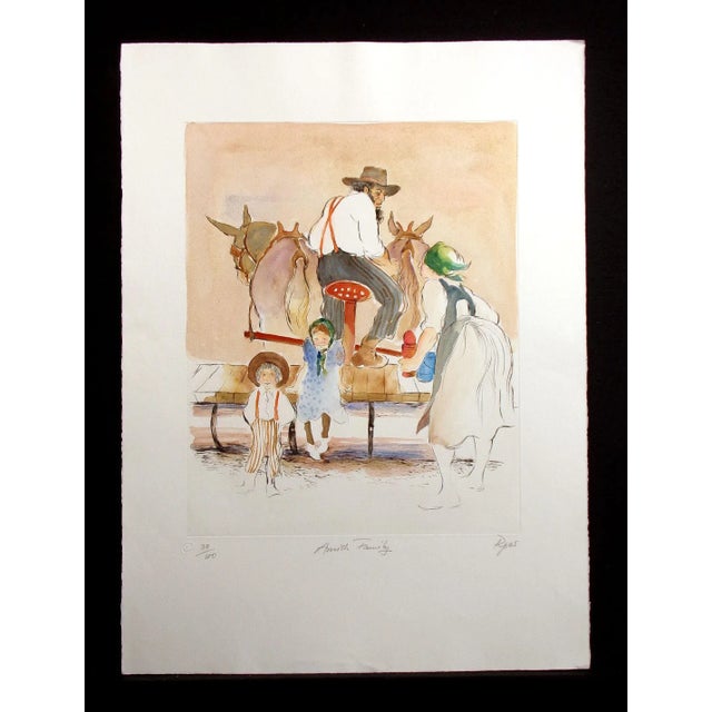 Impressionist William Papas "Amish Family" Hand Colored Signed & Numbered Etching For Sale - Image 3 of 6