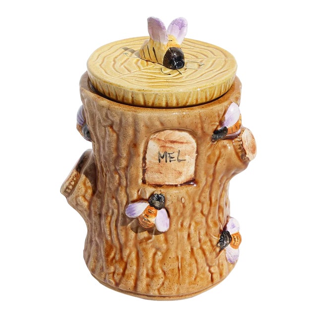 1950s Portuguese Palissy Ware Faux Bois Honey Pot For Sale