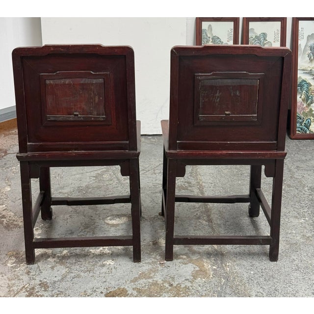 Early 20th Century Antique Chinese Rosewood Chairs + Stone Inserts, Pair For Sale - Image 5 of 12
