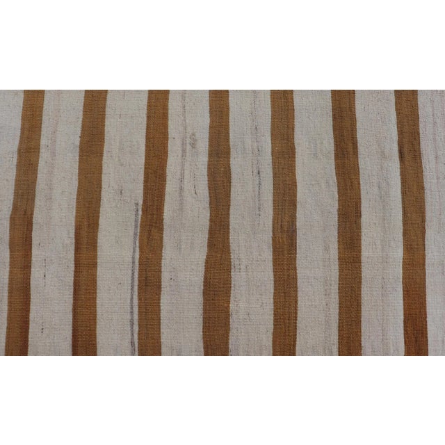 Mid 20th Century Vintage Turkish Kilim Rug With Horizontal Stripes in Brown and Cream For Sale In Atlanta - Image 6 of 11