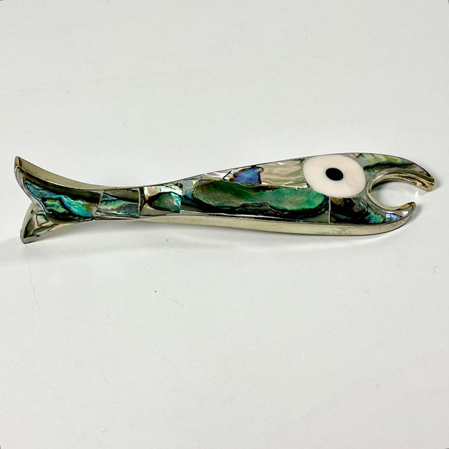 1970s Vintage Coastal Boho Chic Alpaca Mexico Sterling Silver & Abalone Shell Bottle Opener. For Sale - Image 11 of 12
