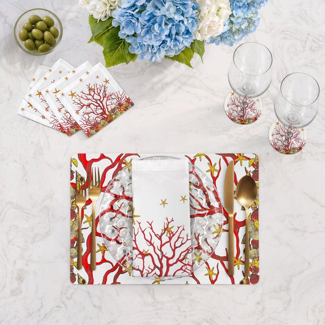 Dress your table with our Coral Reef Vegan Leather Rectangle Pebble Placemat, inspired by the lively creatures under the...