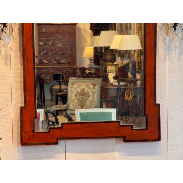 Chinoiserie Red Chinoiserie Mirror With Painted Pagoda Crest For Sale - Image 3 of 8