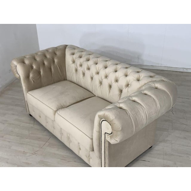 Paint Chesterfield Two-Seater Sofa in Beige For Sale - Image 7 of 9
