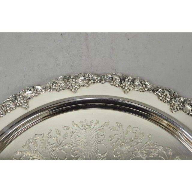 Vintage Victorian Silver Plated Grapevine Repousse 20" Round Serving Platter For Sale - Image 11 of 13