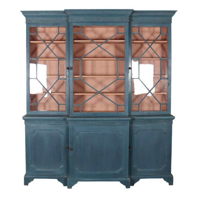 English Painted Breakfront Bookcase For Sale