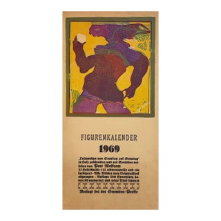 1969 Peer Wolfrsam Figurenkalender — German Woodcut Art Calendar, Eremiten-Presse For Sale