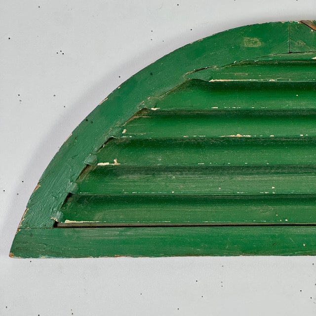 Early 20th Century Antique Architectural Salvage Half-Round Arched Wooden Louvre in Green Paint For Sale - Image 5 of 10