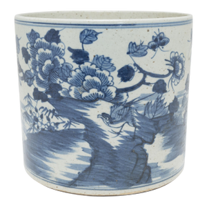 Vintage Chinese Blue & White Peony Brush Pot