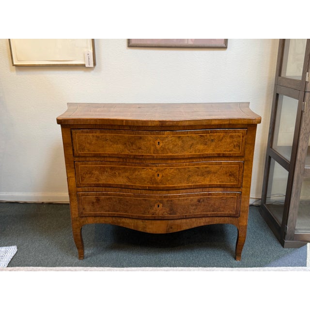 Brown Antique Italian Rococo Walnut + Burl Commode For Sale - Image 8 of 14