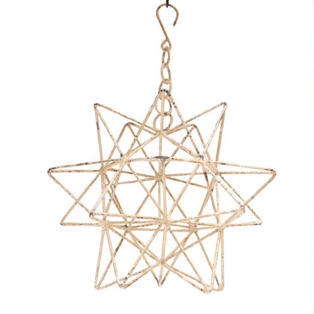 Vintage Rustic Farmhouse Soldered Metal Moravian Star / Geometric Star Ornamental Decoration For Sale