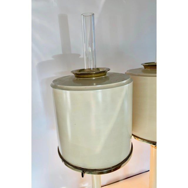 Laurel Lamps in Cream Metal with Brass Detailing - a Pair For Sale - Image 12 of 13