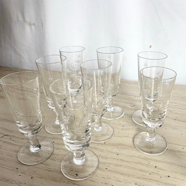 Glass Mid-Century Modern Starburst Glass Sherry/Shot Glasses - Set of 9 For Sale - Image 7 of 7