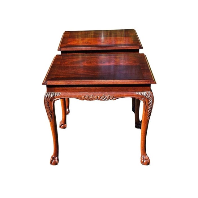 Chippendale Pair Lane Altavista Virginia Chippendale Swirl Mahogany With Ball Claw Feet Tables For Sale - Image 3 of 10
