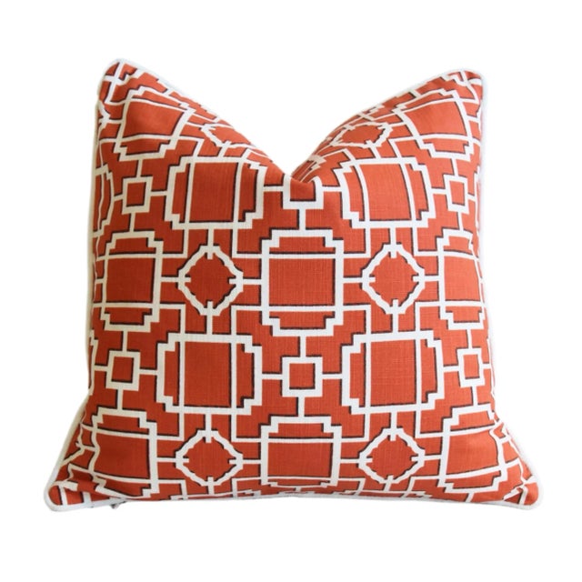 Early 21st Century Modern Contemporary Geometric Lattice Pane Feather/Down Pillow 20" Square For Sale - Image 5 of 5