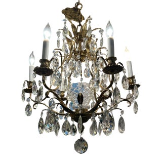 Brass and Crystal Tear Drop Multi Arm Chandelier For Sale