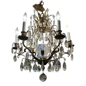 Brass and Crystal Tear Drop Multi Arm Chandelier