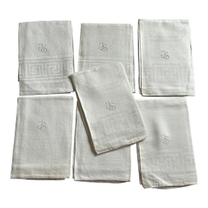 Antique French Linen Monogram Towel Set of 7