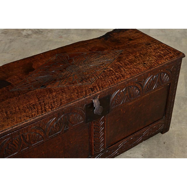French Early 19th Century Carved Oak Coffer For Sale - Image 9 of 11