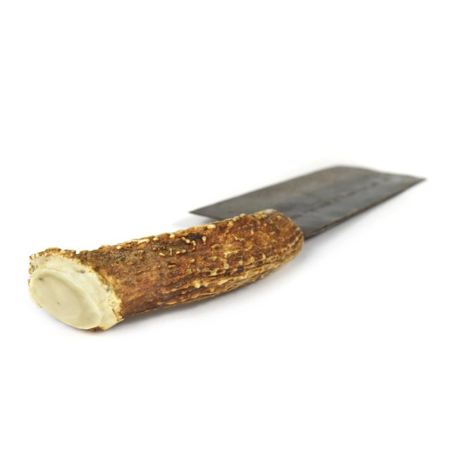 Metal Early 20th Century Primitive Kitchen Cleaver With Antler Handle, Made in Hong Kong For Sale - Image 7 of 10