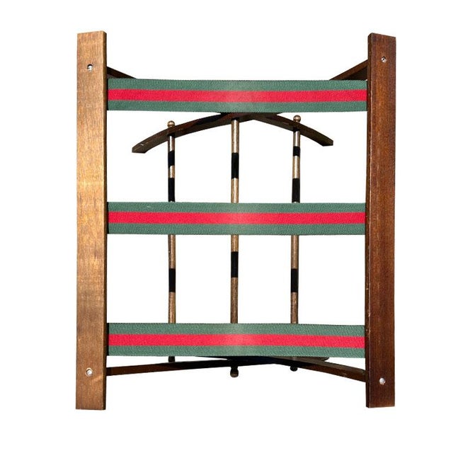 Vintage Red and Green Stripe Wood Luggage Racks - a Pair | Chairish