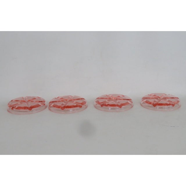 Early 20th CenturyPink Depression Glass Drink Coasters 4pc Set With Raised Wheel Star Design For Sale - Image 13 of 13
