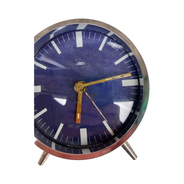 Mid-Century Modern Prim Chrome Alarm Clock, Vintage Mechanical Clock, Czechoslovakia, 1970s. For Sale - Image 3 of 18