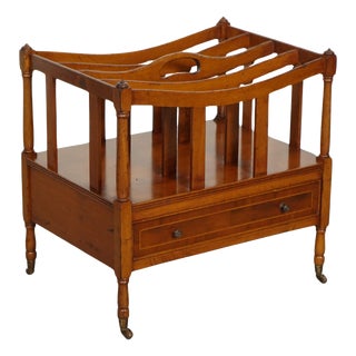 Vintage Walnut Canterbury Newspaper Rack with Brass Handles J1 For Sale