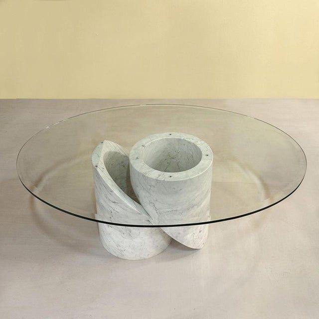 Carrara Marble Coffee Table with Oval Glass Top, Italy, 1960s For Sale - Image 11 of 11