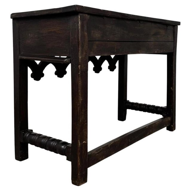 Brown Antique Gothic Style Side Table in Carved Oak, 1800s For Sale - Image 8 of 12