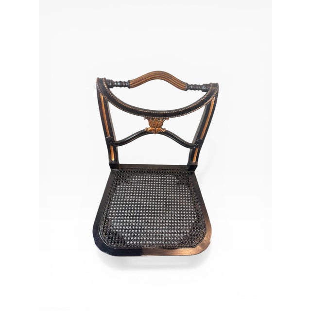 Late 20th Century Neoclassical Regency Style Ebonized & Gilt Cane Seat Dining Chairs, Set of 4 (1 Arm, 3 Side) For Sale In Boston - Image 6 of 12