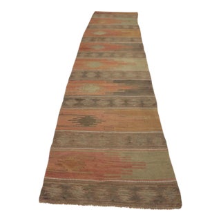 1950s Turkish Very Old Pale Color Hand Knotted Kilim Runner Rug For Sale