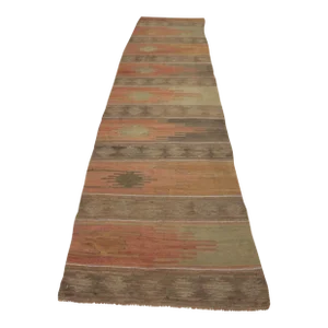 1950s Turkish Very Old Pale Color Hand Knotted Kilim Runner Rug