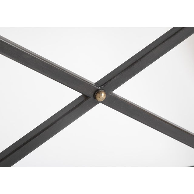 Pair of Neoclassical Style Steel Console Tables with Green Marble Tops For Sale - Image 4 of 12