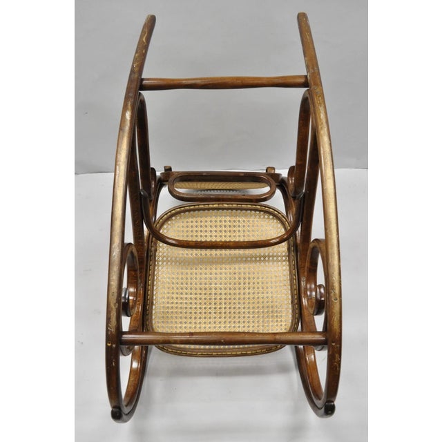 Vintage Mid Century Modern Thonet Style Bentwood & Cane Rocker Rocking Chair (B) For Sale - Image 18 of 18
