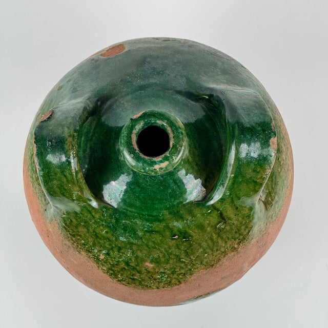 Green 19th Century French Green Glazed Pottery Jug With Dual Handles For Sale - Image 8 of 8